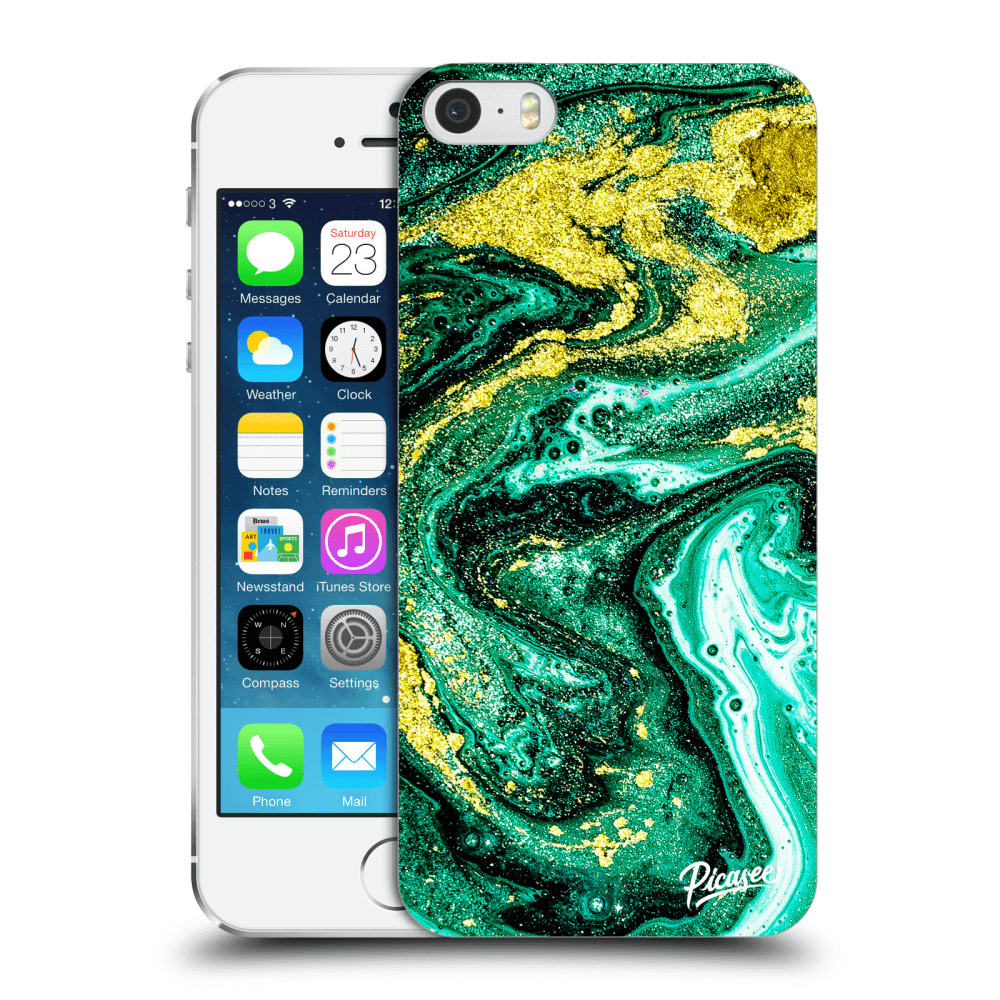 Picasee átlátszó szilikon tok az alábbi mobiltelefonokra Apple iPhone 5/5S/SE - Green Gold
