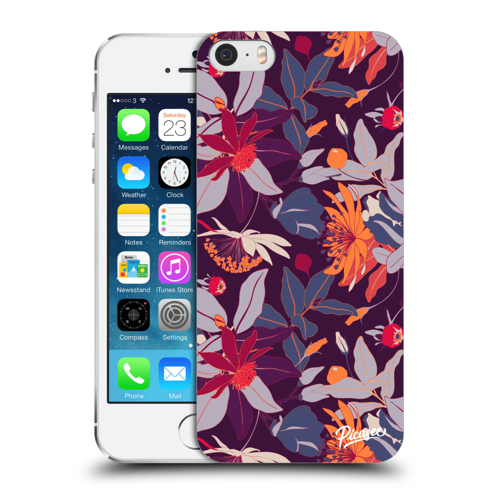 Picasee átlátszó szilikon tok az alábbi mobiltelefonokra Apple iPhone 5/5S/SE - Purple Leaf