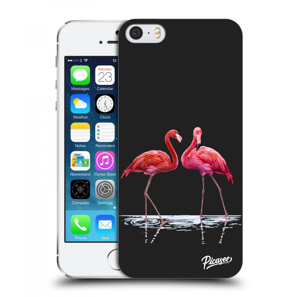 Picasee műanyag fekete tok az alábbi mobiltelefonra Apple iPhone 5/5S/SE - Flamingos couple