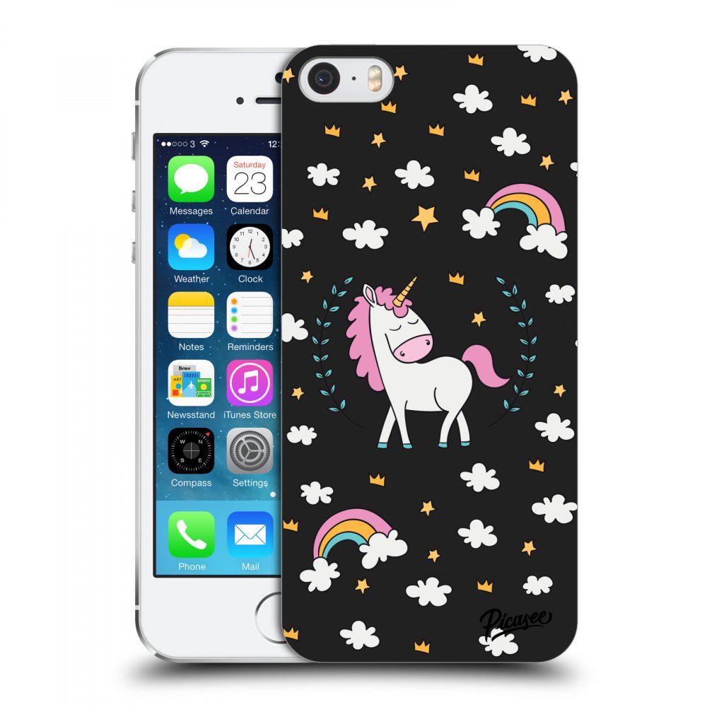 Picasee műanyag fekete tok az alábbi mobiltelefonra Apple iPhone 5/5S/SE - Unicorn star heaven