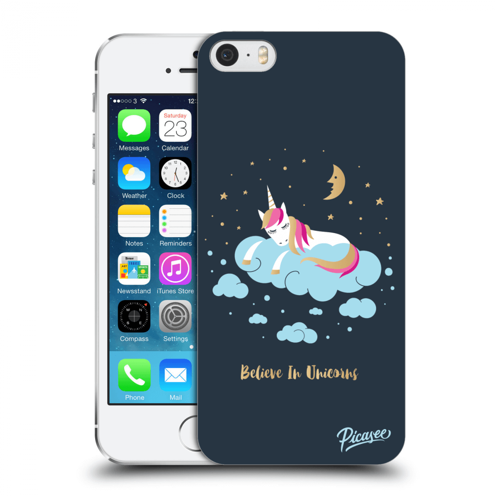 Picasee műanyag fekete tok az alábbi mobiltelefonra Apple iPhone 5/5S/SE - Believe In Unicorns