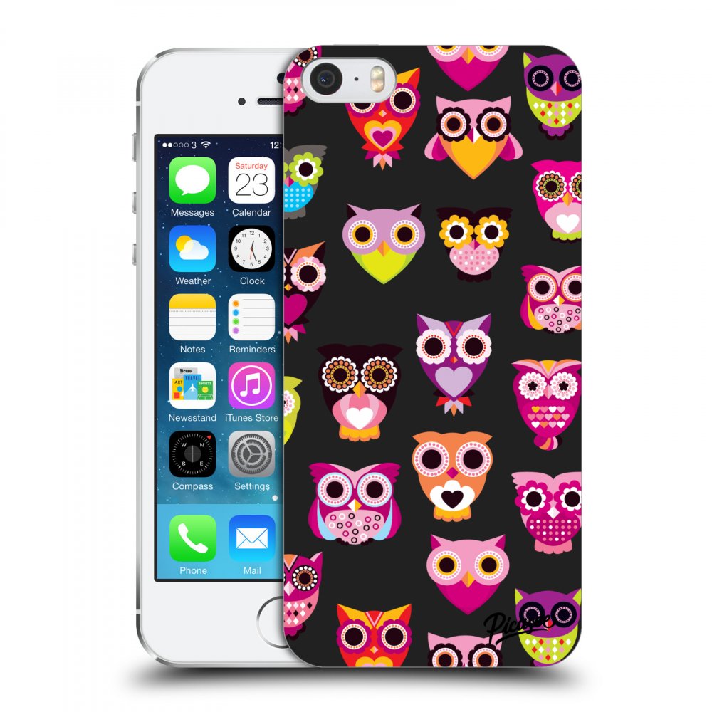 Picasee műanyag fekete tok az alábbi mobiltelefonra Apple iPhone 5/5S/SE - Owls