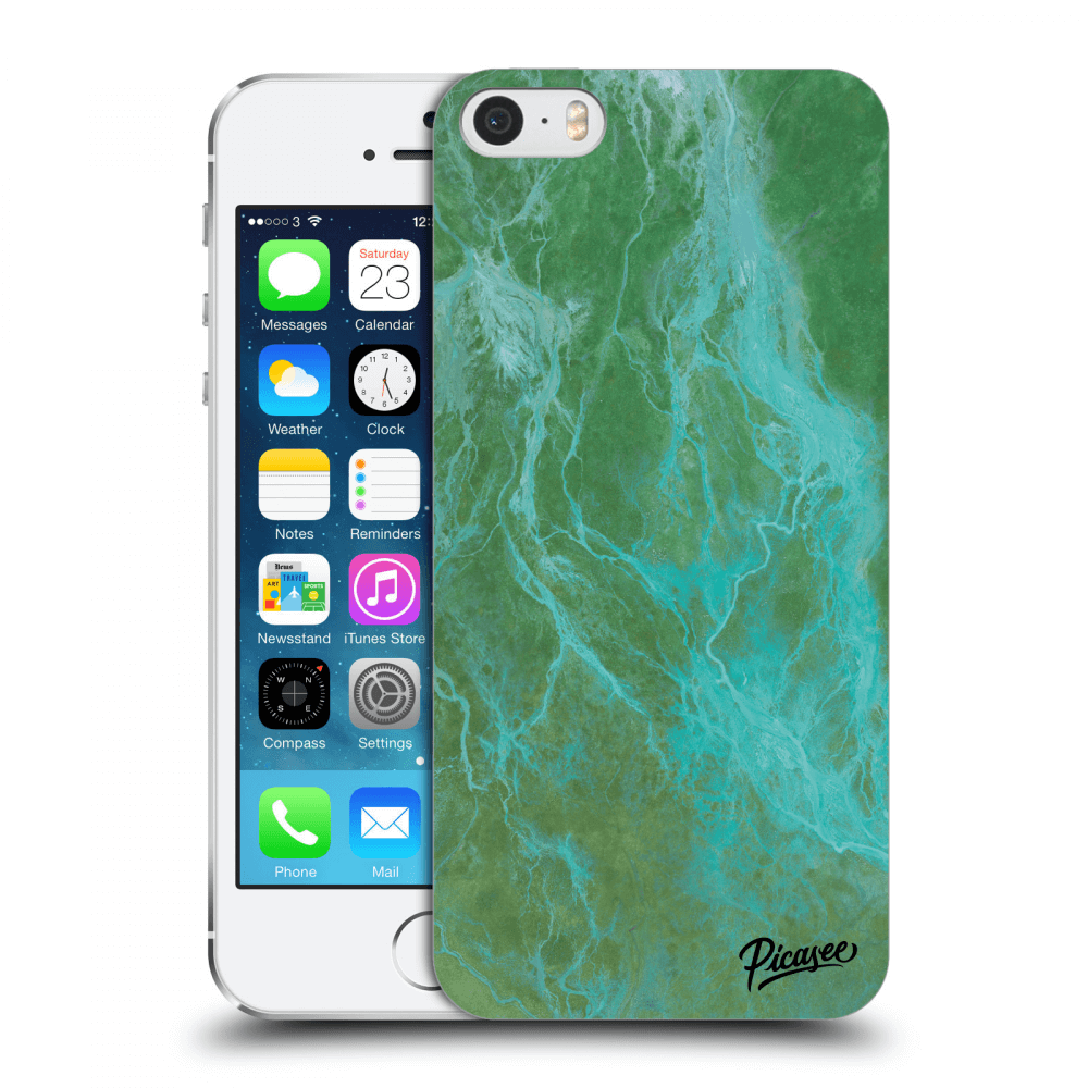 Picasee műanyag fekete tok az alábbi mobiltelefonra Apple iPhone 5/5S/SE - Green marble