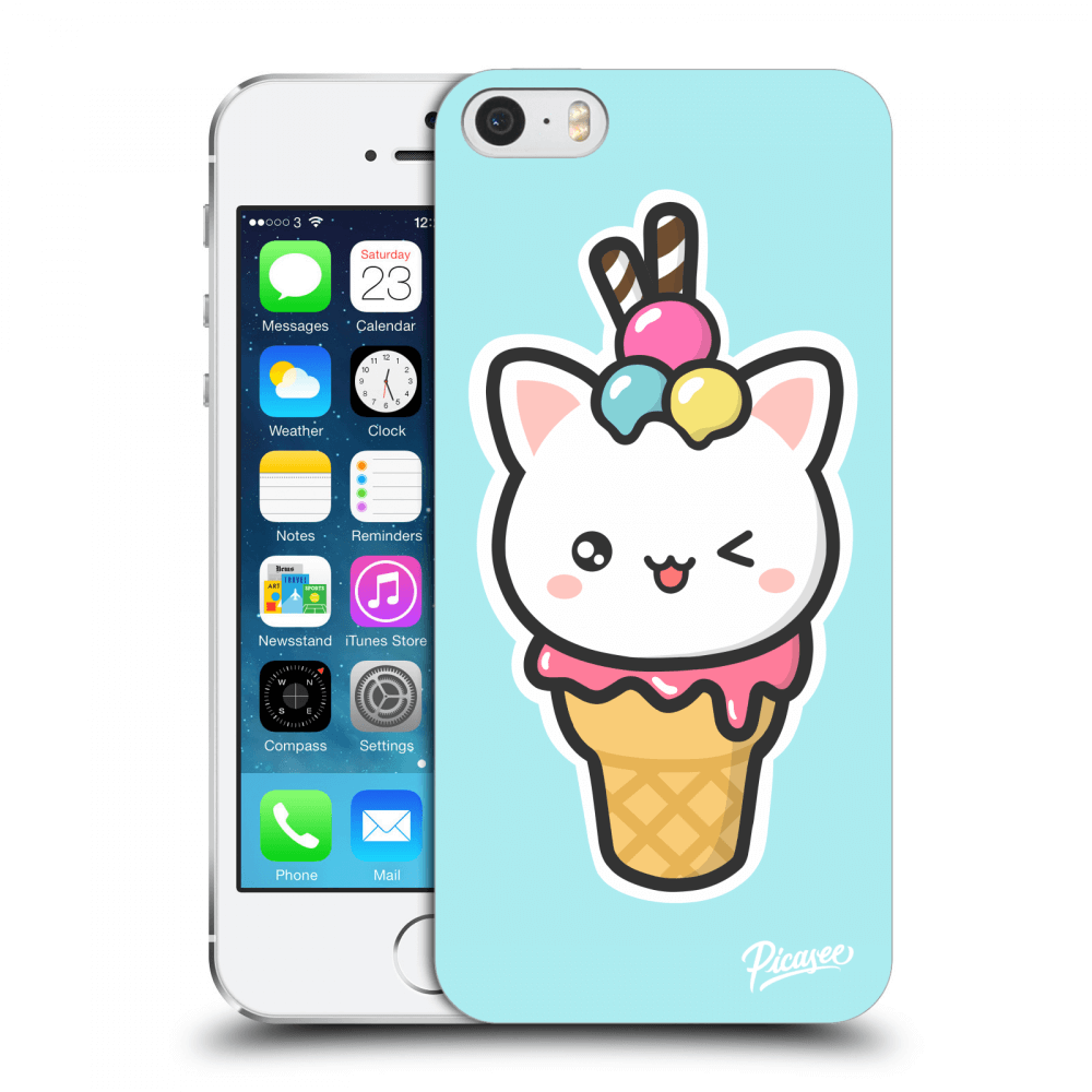 Picasee műanyag átlátszó tok az alábbi mobiltelefonokra Apple iPhone 5/5S/SE - Ice Cream Cat