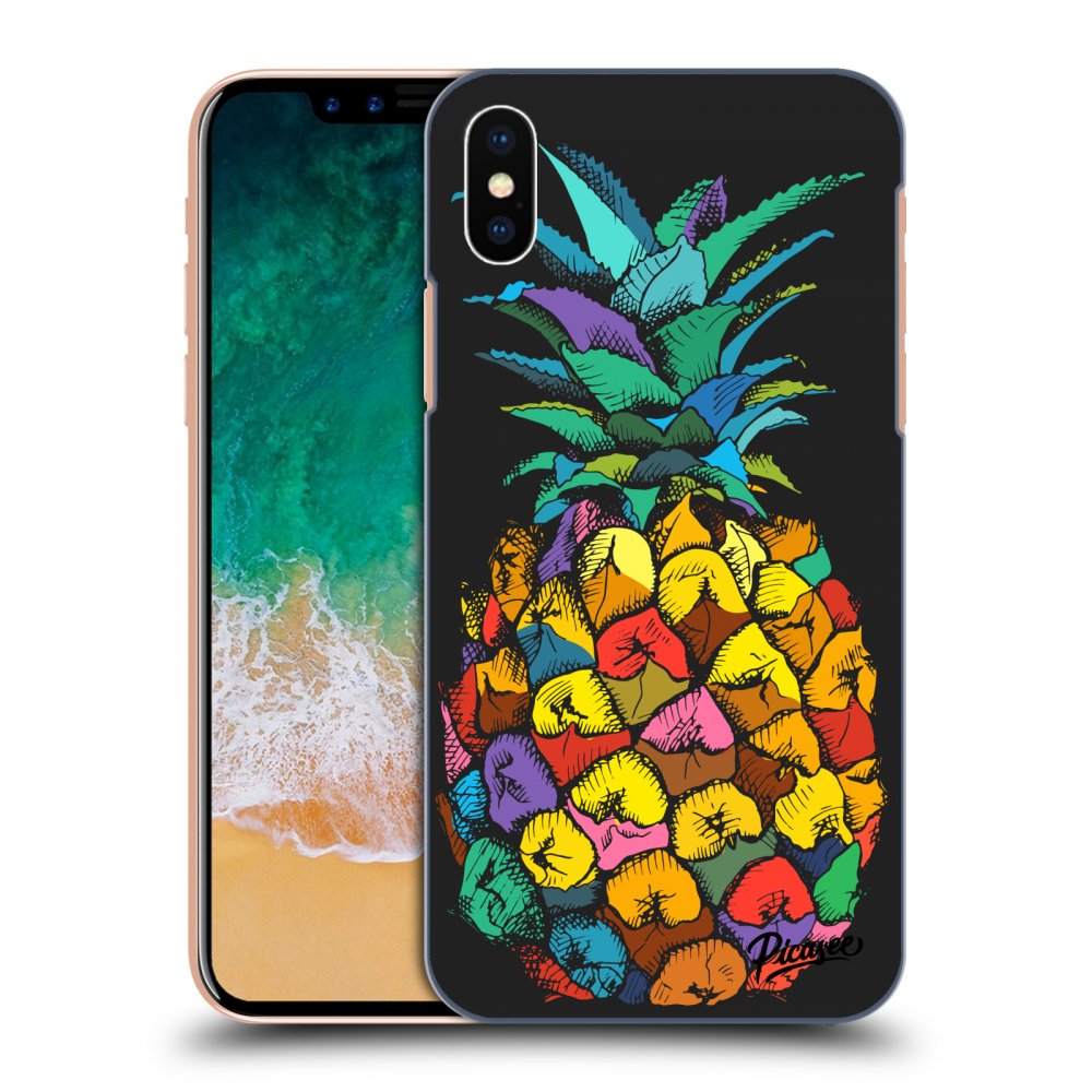 Picasee fekete szilikon tok az alábbi mobiltelefonokra Apple iPhone X/XS - Pineapple
