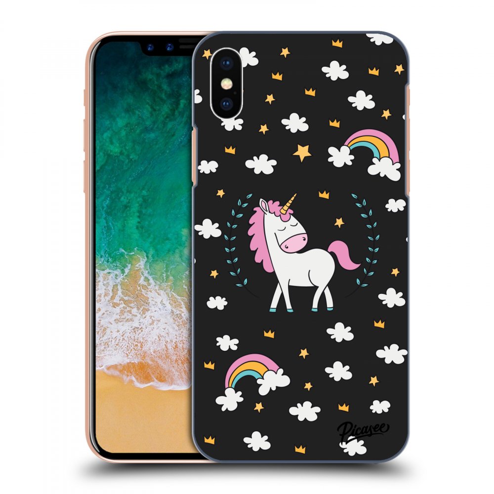 Picasee fekete szilikon tok az alábbi mobiltelefonokra Apple iPhone X/XS - Unicorn star heaven