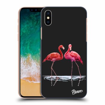 Picasee fekete szilikon tok az alábbi mobiltelefonokra Apple iPhone X/XS - Flamingos couple
