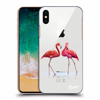 Picasee átlátszó szilikon tok az alábbi mobiltelefonokra Apple iPhone X/XS - Flamingos couple