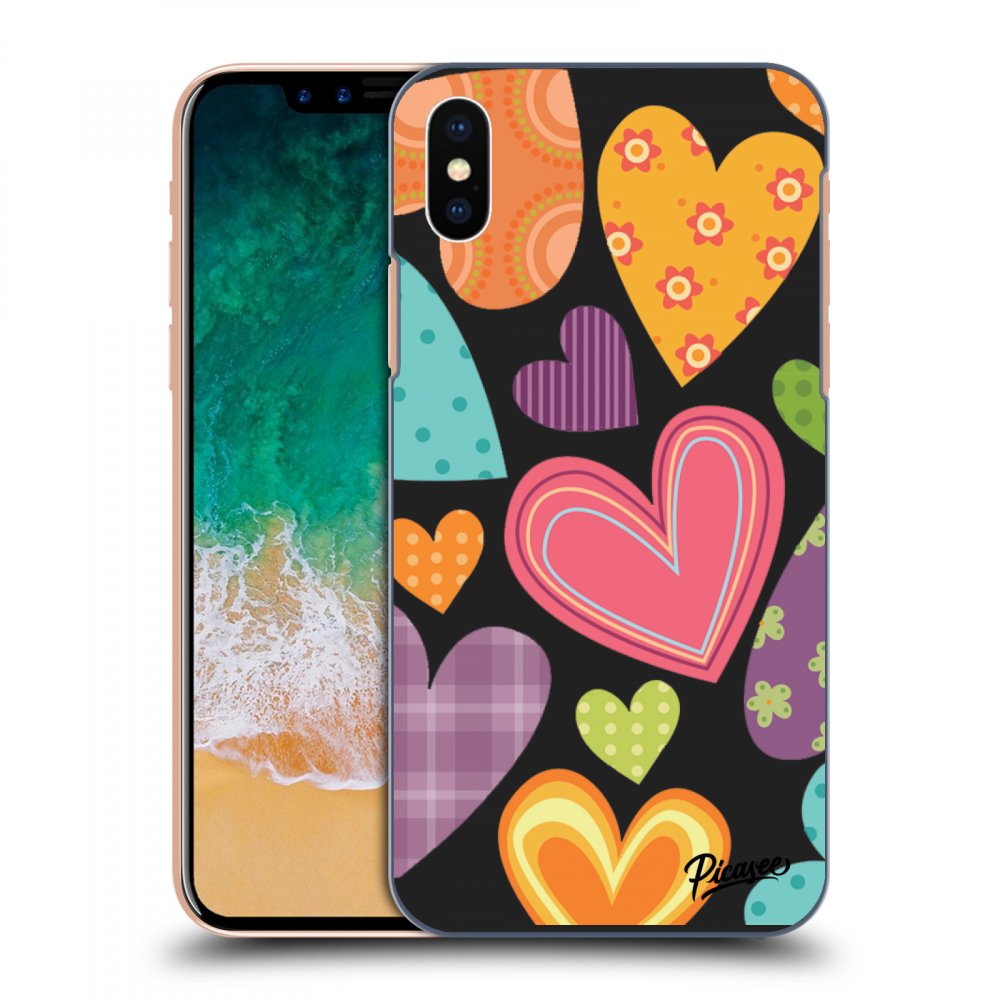 Picasee fekete szilikon tok az alábbi mobiltelefonokra Apple iPhone X/XS - Colored heart