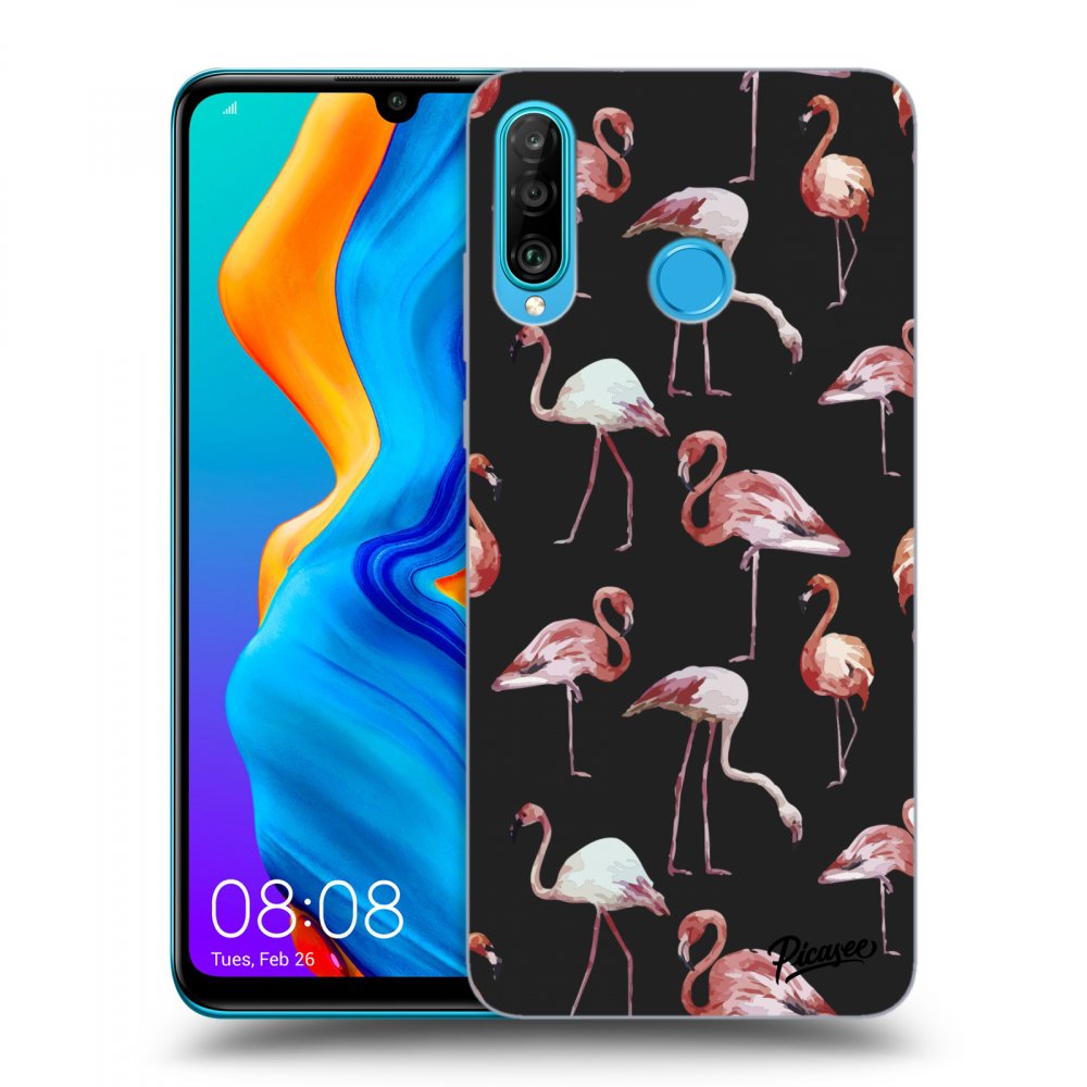 Picasee fekete szilikon tok az alábbi mobiltelefonokra Huawei P30 Lite - Flamingos