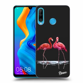 Picasee fekete szilikon tok az alábbi mobiltelefonokra Huawei P30 Lite - Flamingos couple