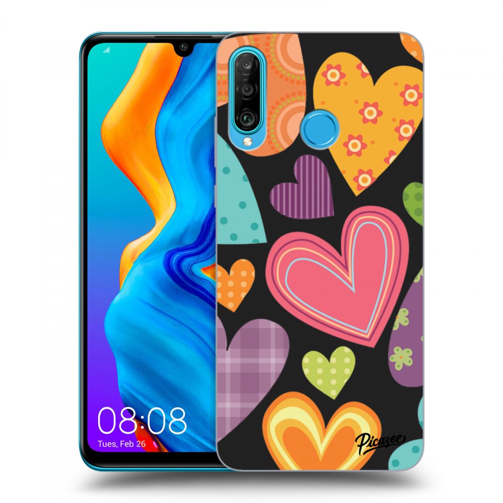 Picasee fekete szilikon tok az alábbi mobiltelefonokra Huawei P30 Lite - Colored heart