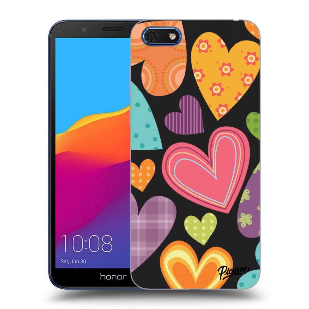 Picasee fekete szilikon tok az alábbi mobiltelefonokra Honor 7S - Colored heart