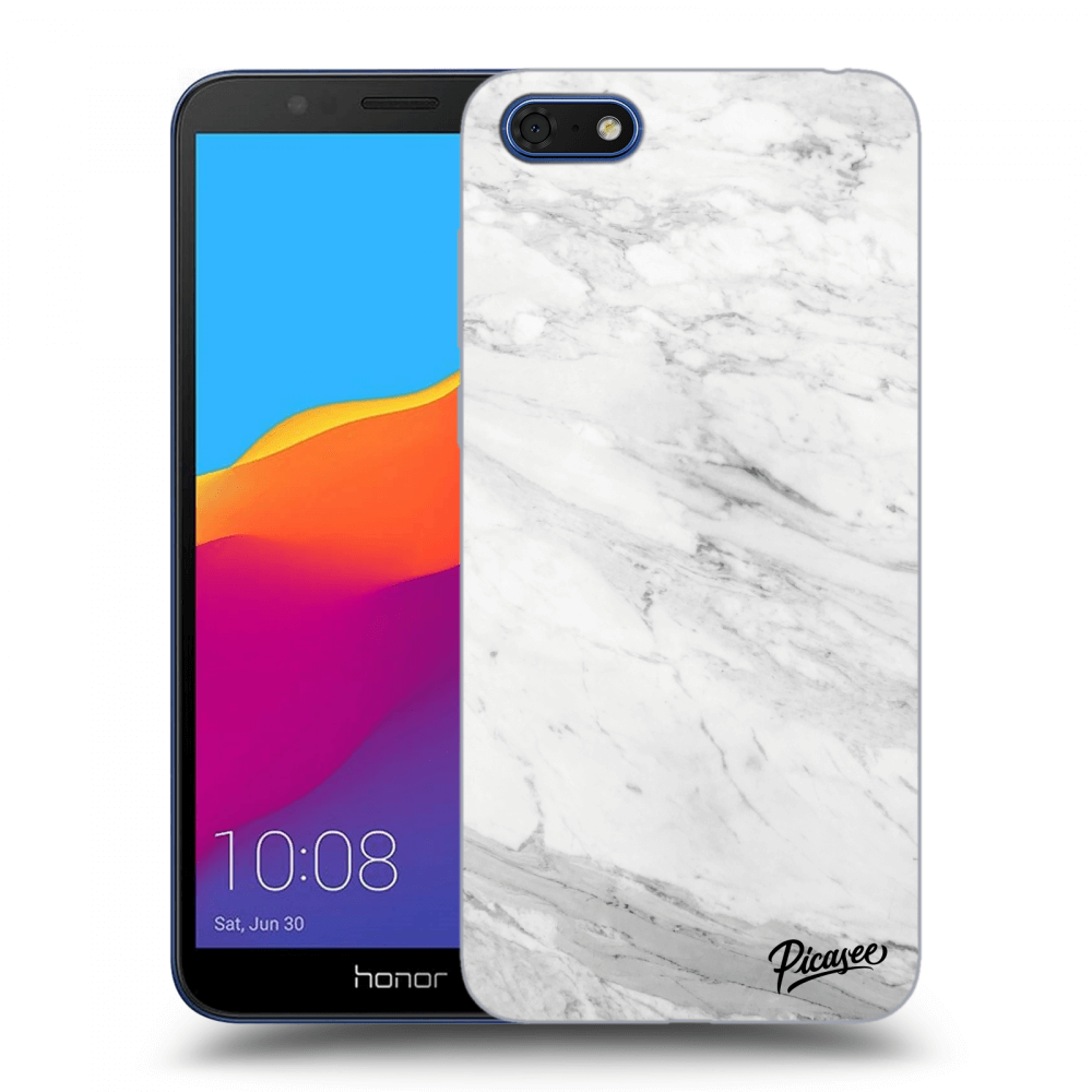Picasee fekete szilikon tok az alábbi mobiltelefonokra Honor 7S - White marble