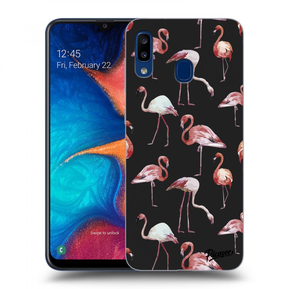 Picasee fekete szilikon tok az alábbi mobiltelefonokra Samsung Galaxy A20e A202F - Flamingos