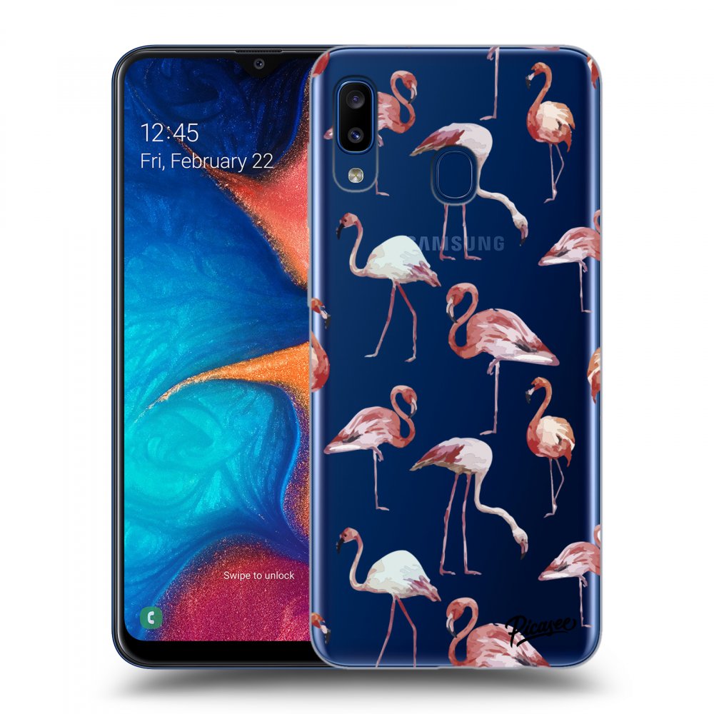 Picasee átlátszó szilikon tok az alábbi mobiltelefonokra Samsung Galaxy A20e A202F - Flamingos