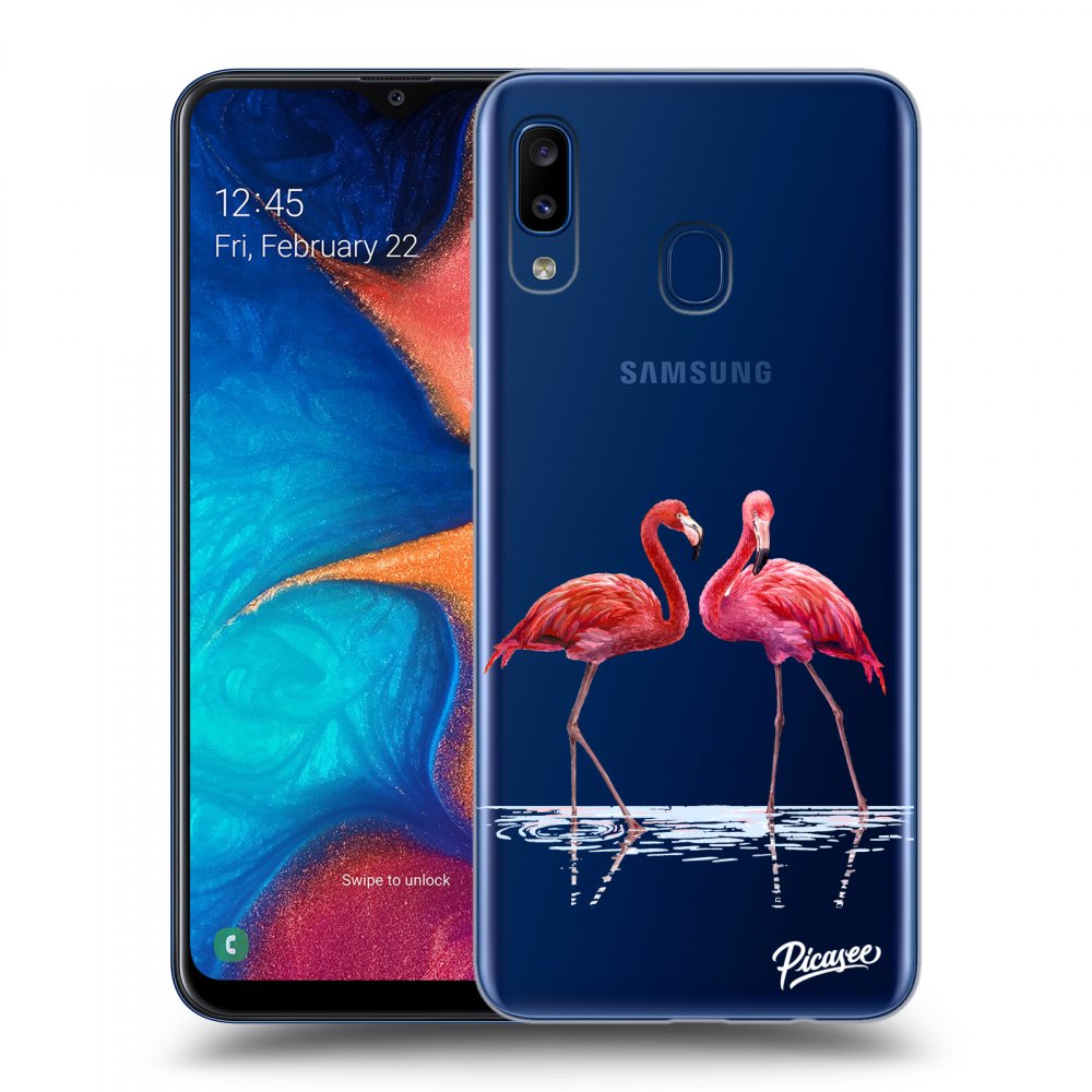 Picasee átlátszó szilikon tok az alábbi mobiltelefonokra Samsung Galaxy A20e A202F - Flamingos couple