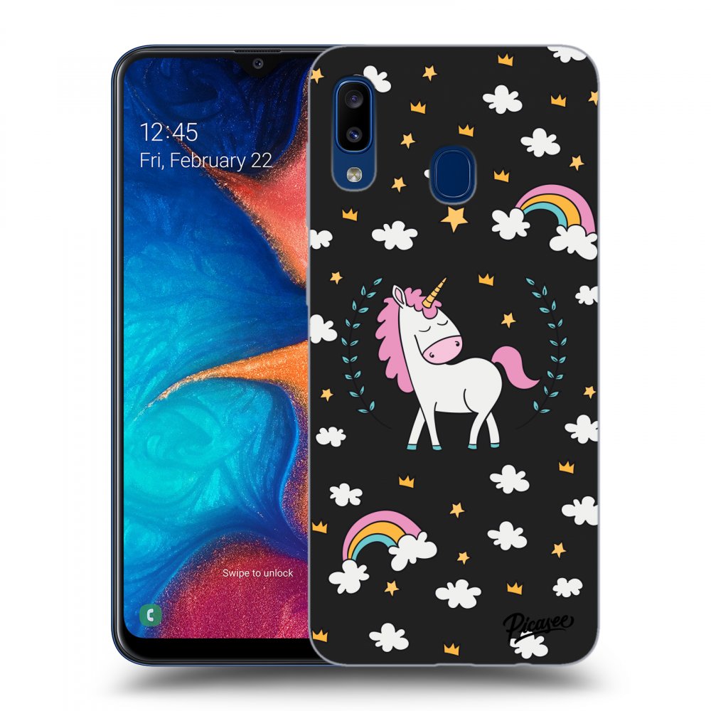 Picasee fekete szilikon tok az alábbi mobiltelefonokra Samsung Galaxy A20e A202F - Unicorn star heaven