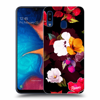 Picasee fekete szilikon tok az alábbi mobiltelefonokra Samsung Galaxy A20e A202F - Flowers and Berries