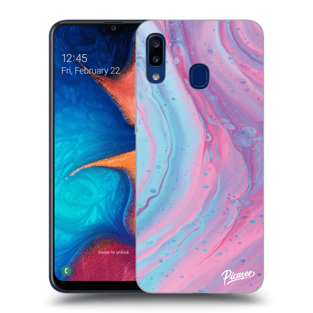 Picasee fekete szilikon tok az alábbi mobiltelefonokra Samsung Galaxy A20e A202F - Pink liquid