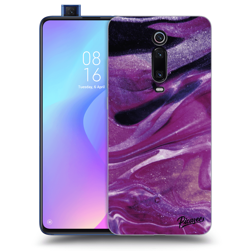 Picasee fekete szilikon tok az alábbi mobiltelefonokra Xiaomi Mi 9T (Pro) - Purple glitter