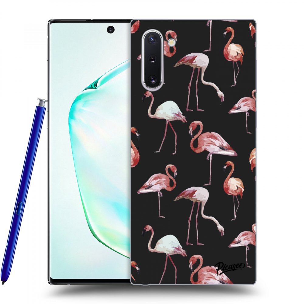 Picasee fekete szilikon tok az alábbi mobiltelefonokra Samsung Galaxy Note 10 N970F - Flamingos