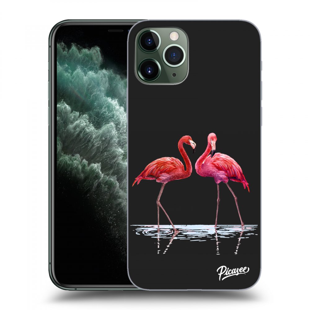 Picasee fekete szilikon tok az alábbi mobiltelefonokra Apple iPhone 11 Pro - Flamingos couple