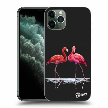 Picasee fekete szilikon tok az alábbi mobiltelefonokra Apple iPhone 11 Pro Max - Flamingos couple