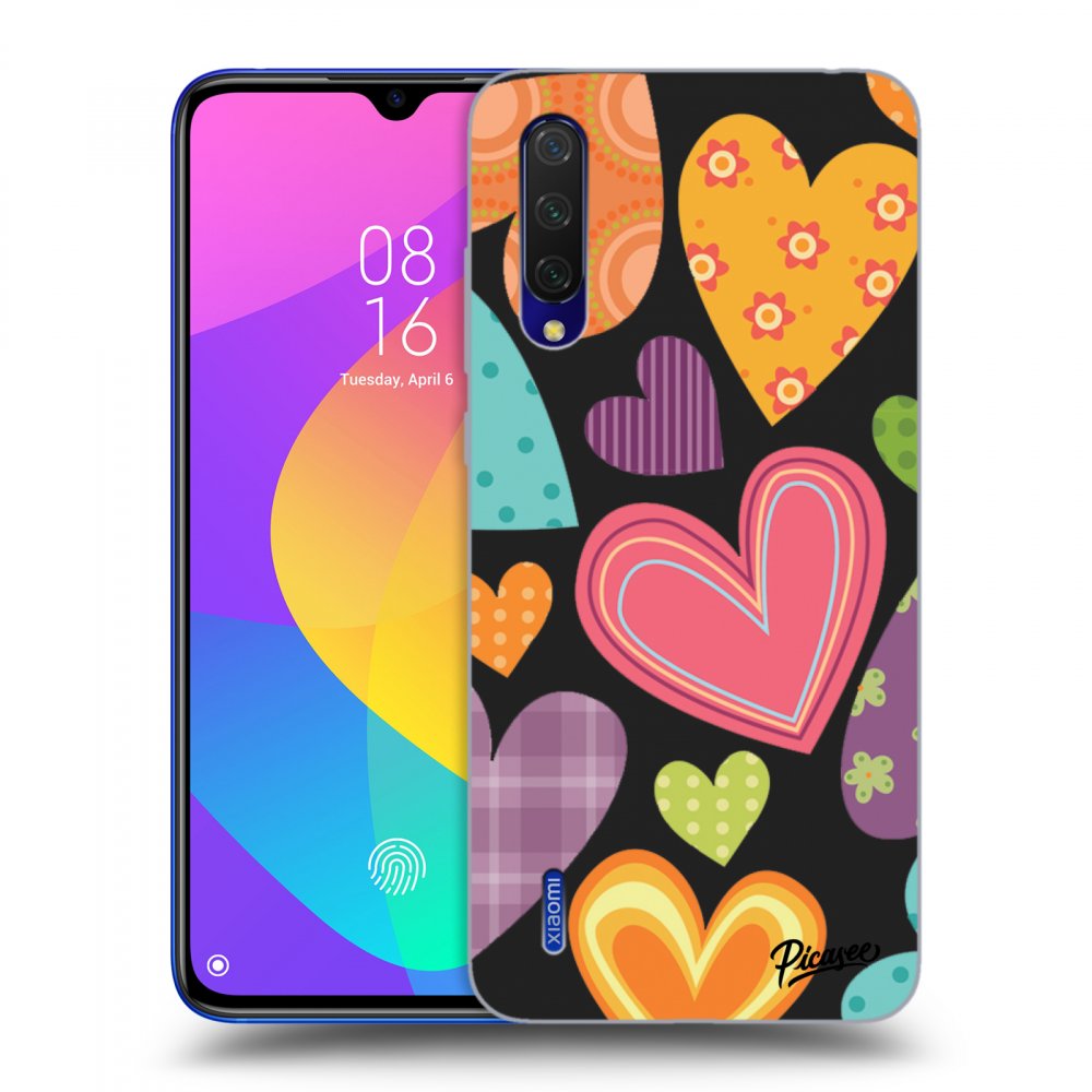 Picasee fekete szilikon tok az alábbi mobiltelefonokra Xiaomi Mi 9 Lite - Colored heart