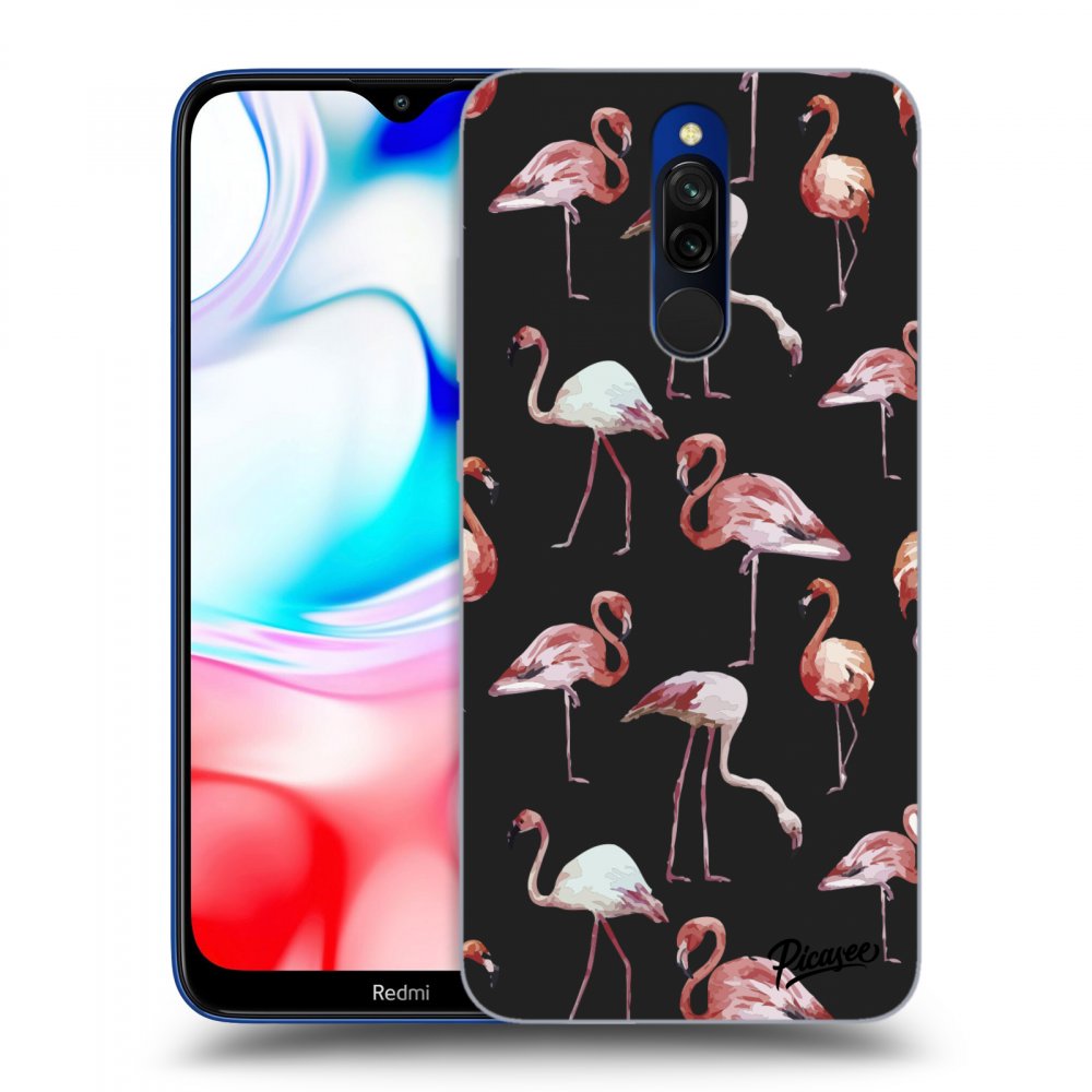 Picasee fekete szilikon tok az alábbi mobiltelefonokra Xiaomi Redmi 8 - Flamingos