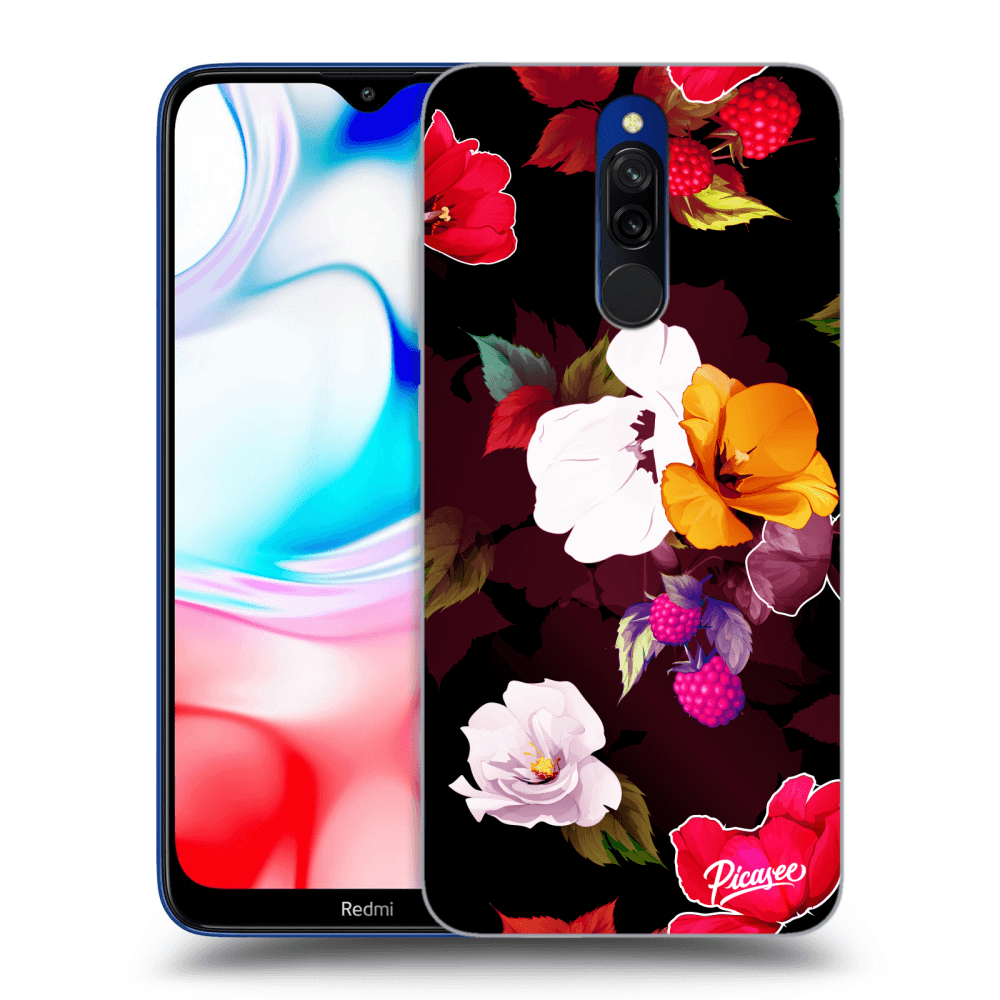 Picasee fekete szilikon tok az alábbi mobiltelefonokra Xiaomi Redmi 8 - Flowers and Berries