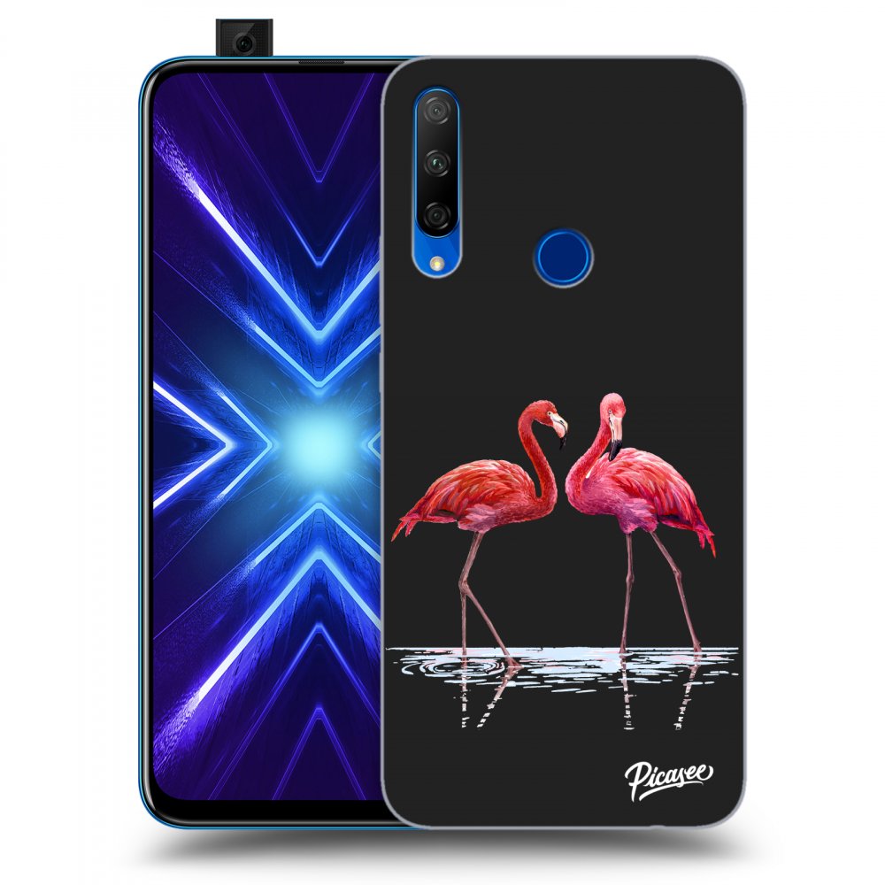 Picasee fekete szilikon tok az alábbi mobiltelefonokra Honor 9X - Flamingos couple