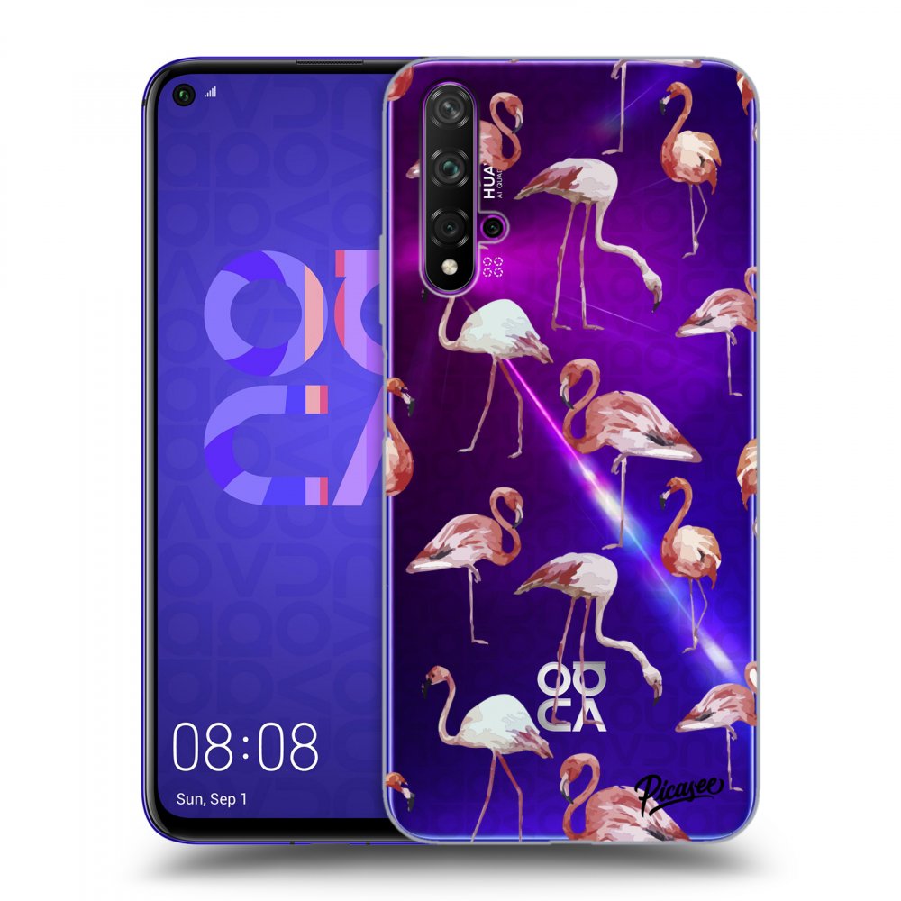 Picasee átlátszó szilikon tok az alábbi mobiltelefonokra Huawei Nova 5T - Flamingos
