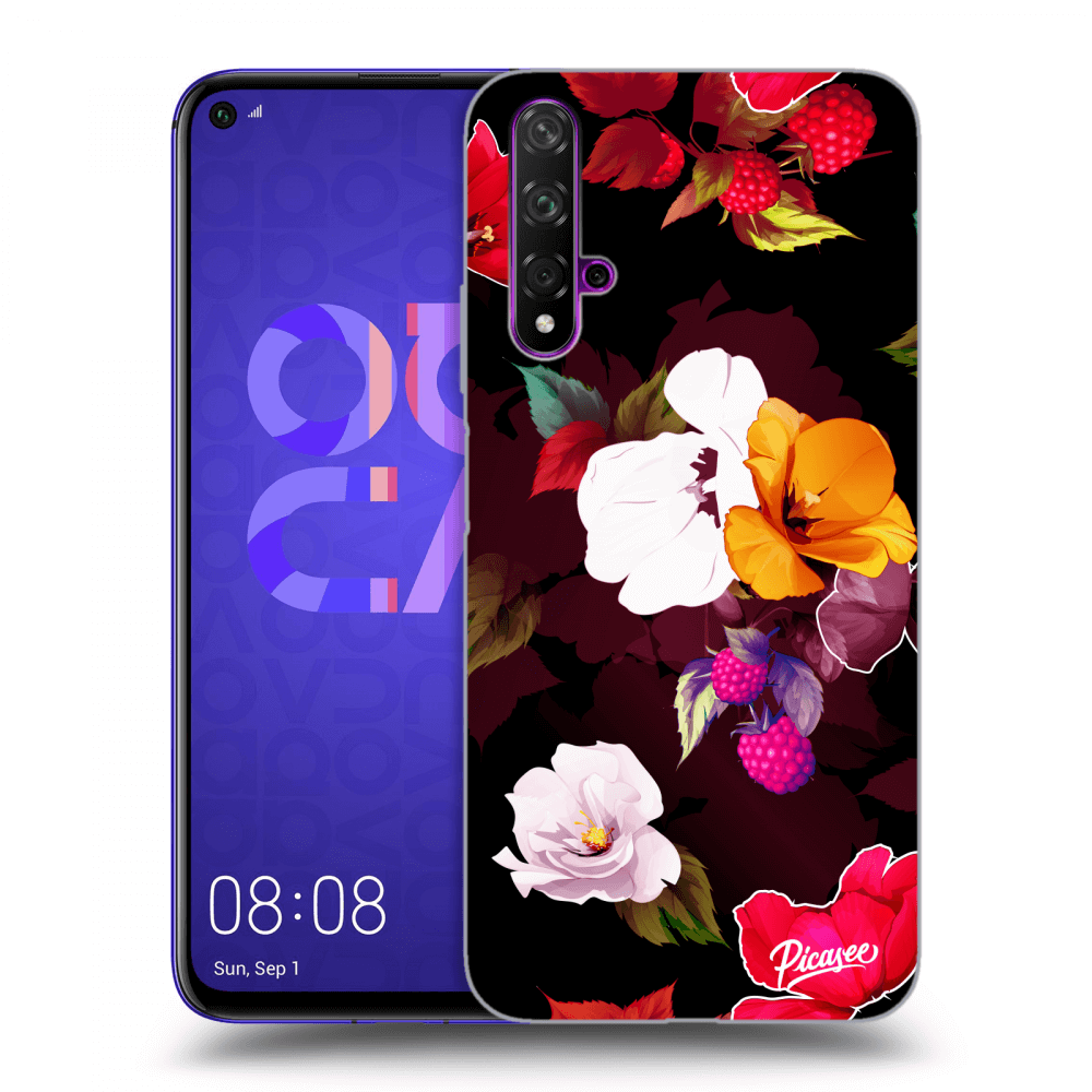 Picasee fekete szilikon tok az alábbi mobiltelefonokra Huawei Nova 5T - Flowers and Berries