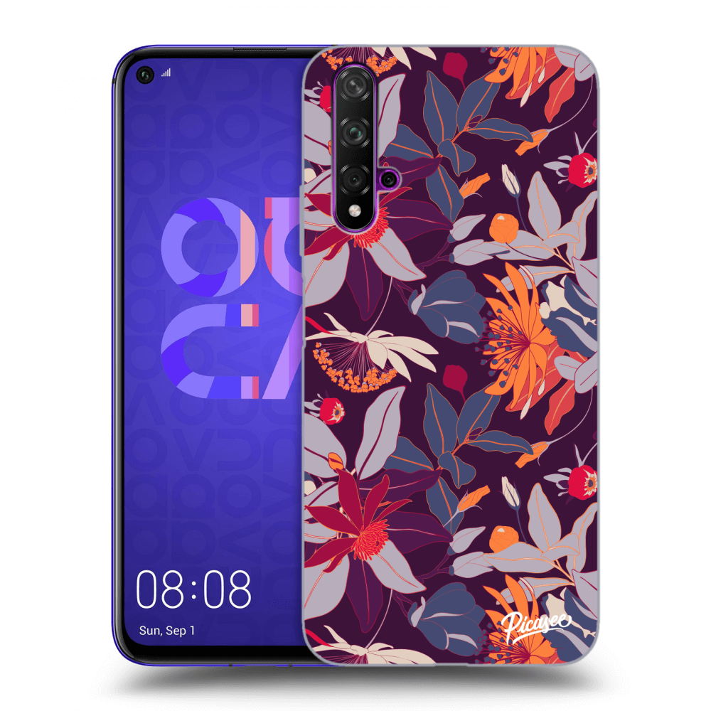 Picasee átlátszó szilikon tok az alábbi mobiltelefonokra Huawei Nova 5T - Purple Leaf
