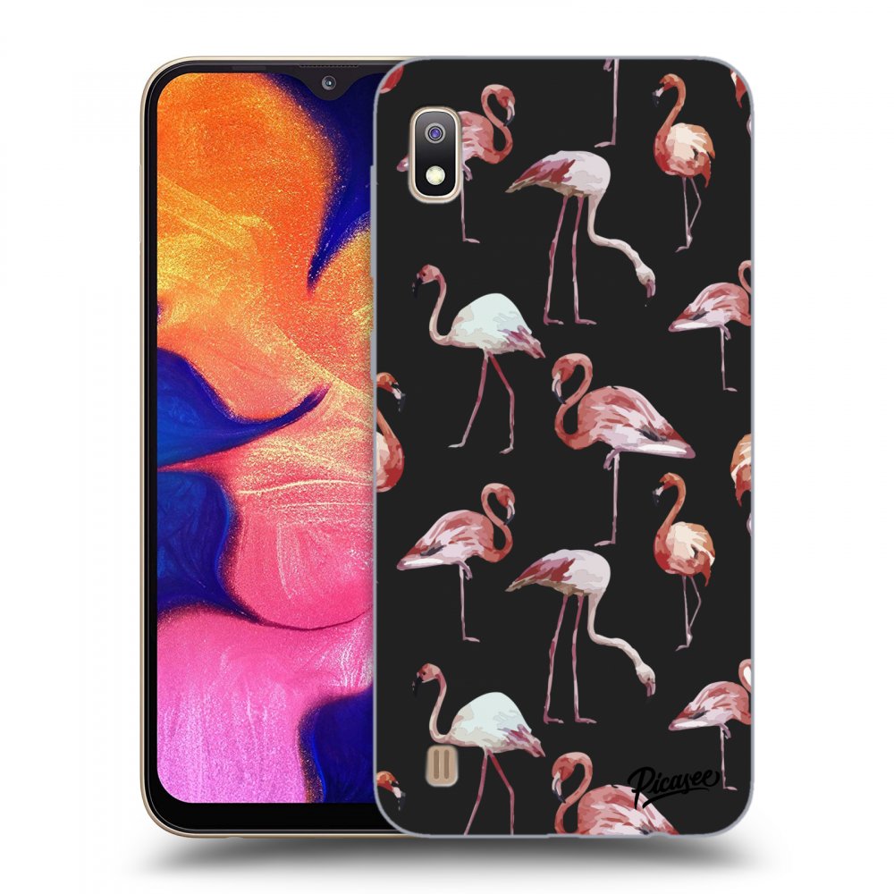 Picasee fekete szilikon tok az alábbi mobiltelefonokra Samsung Galaxy A10 A105F - Flamingos