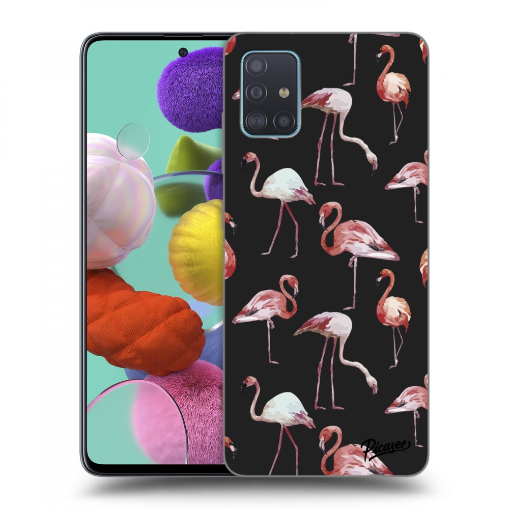 Picasee fekete szilikon tok az alábbi mobiltelefonokra Samsung Galaxy A51 A515F - Flamingos