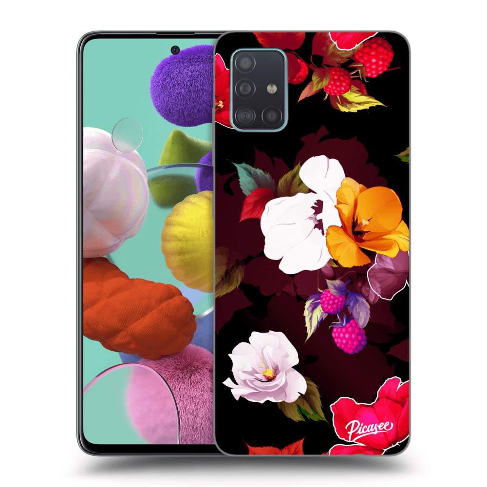 Picasee fekete szilikon tok az alábbi mobiltelefonokra Samsung Galaxy A51 A515F - Flowers and Berries