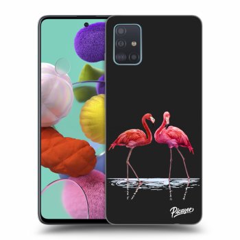 Picasee fekete szilikon tok az alábbi mobiltelefonokra Samsung Galaxy A51 A515F - Flamingos couple