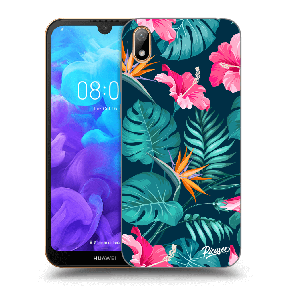 Picasee fekete szilikon tok az alábbi mobiltelefonokra Huawei Y5 2019 - Pink Monstera