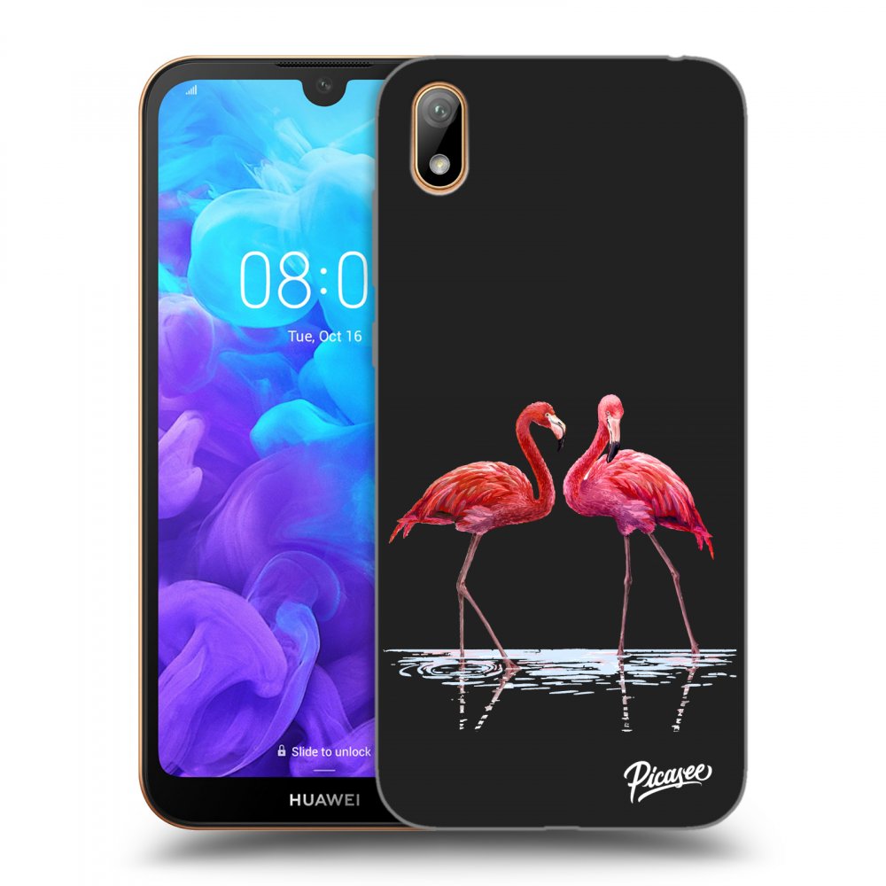 Picasee fekete szilikon tok az alábbi mobiltelefonokra Huawei Y5 2019 - Flamingos couple
