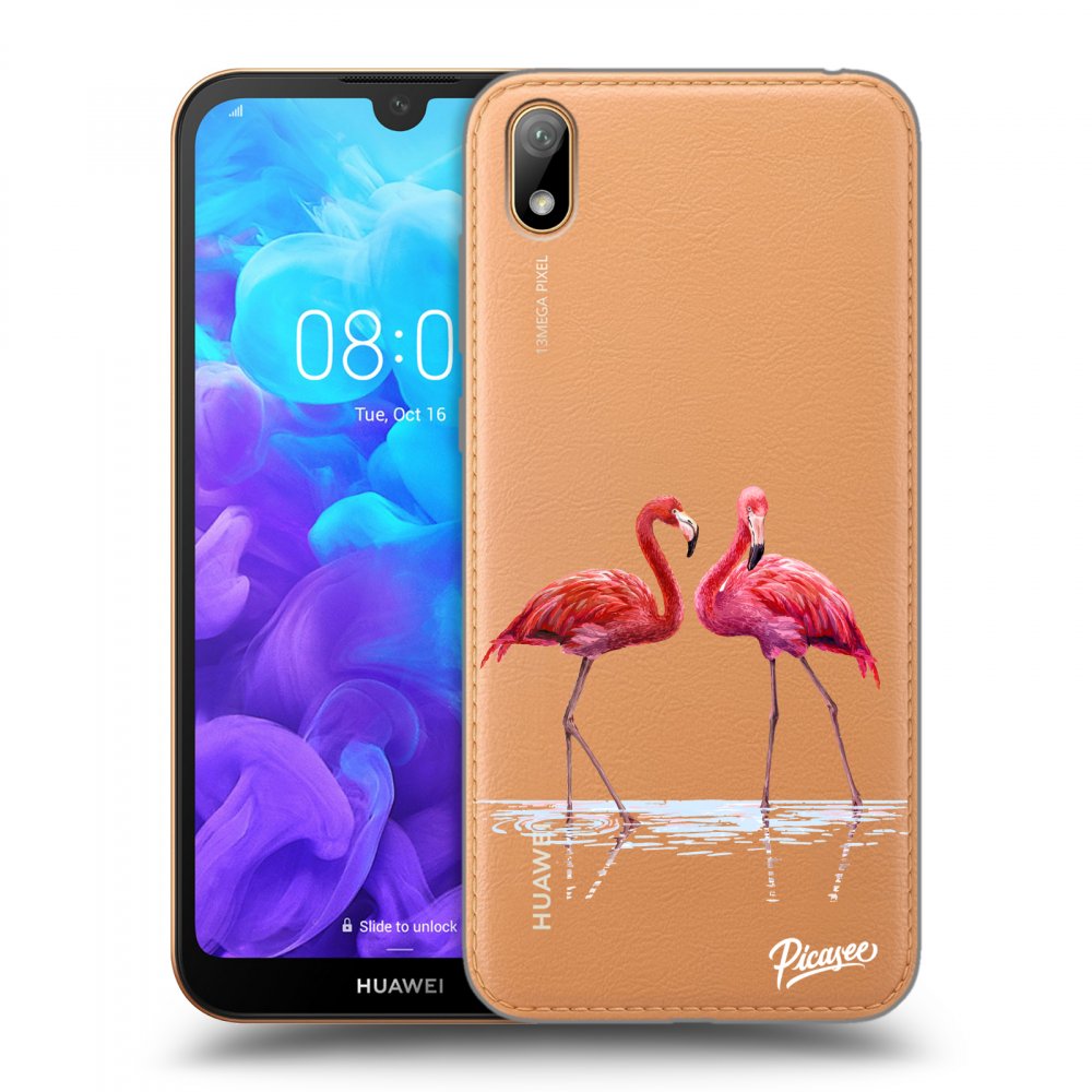 Picasee átlátszó szilikon tok az alábbi mobiltelefonokra Huawei Y5 2019 - Flamingos couple