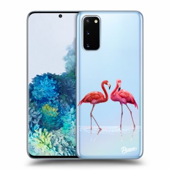 Picasee átlátszó szilikon tok az alábbi mobiltelefonokra Samsung Galaxy S20 G980F - Flamingos couple
