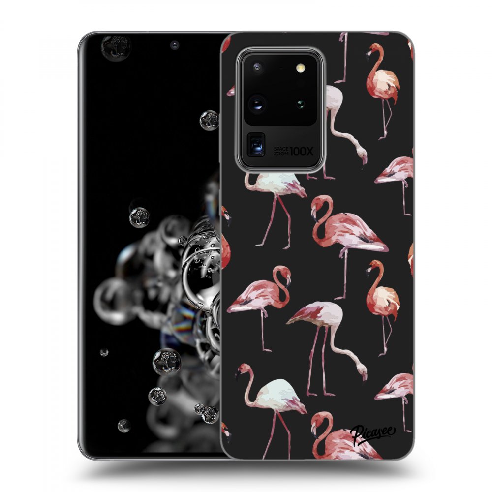 Picasee fekete szilikon tok az alábbi mobiltelefonokra Samsung Galaxy S20 Ultra 5G G988F - Flamingos