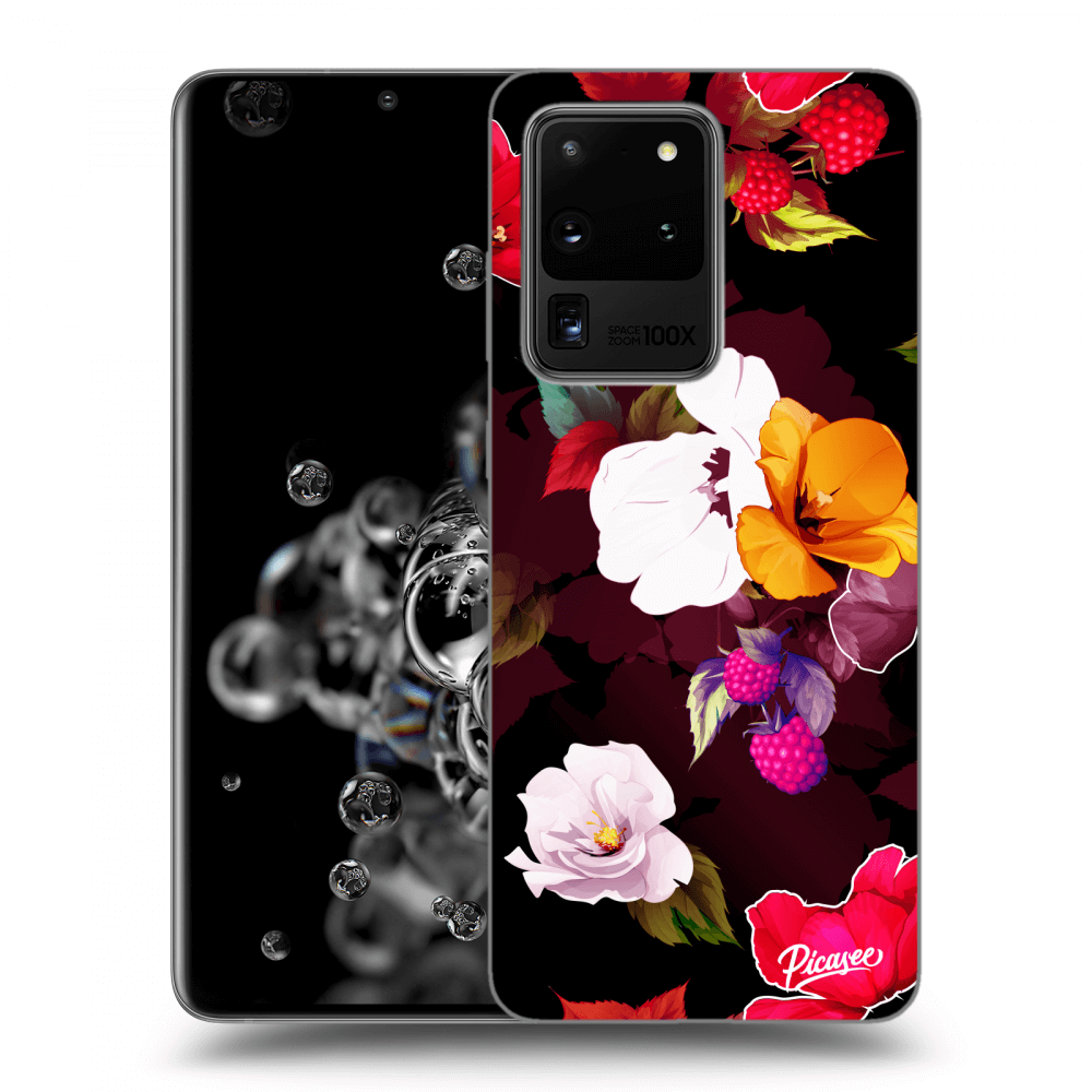 Picasee fekete szilikon tok az alábbi mobiltelefonokra Samsung Galaxy S20 Ultra 5G G988F - Flowers and Berries