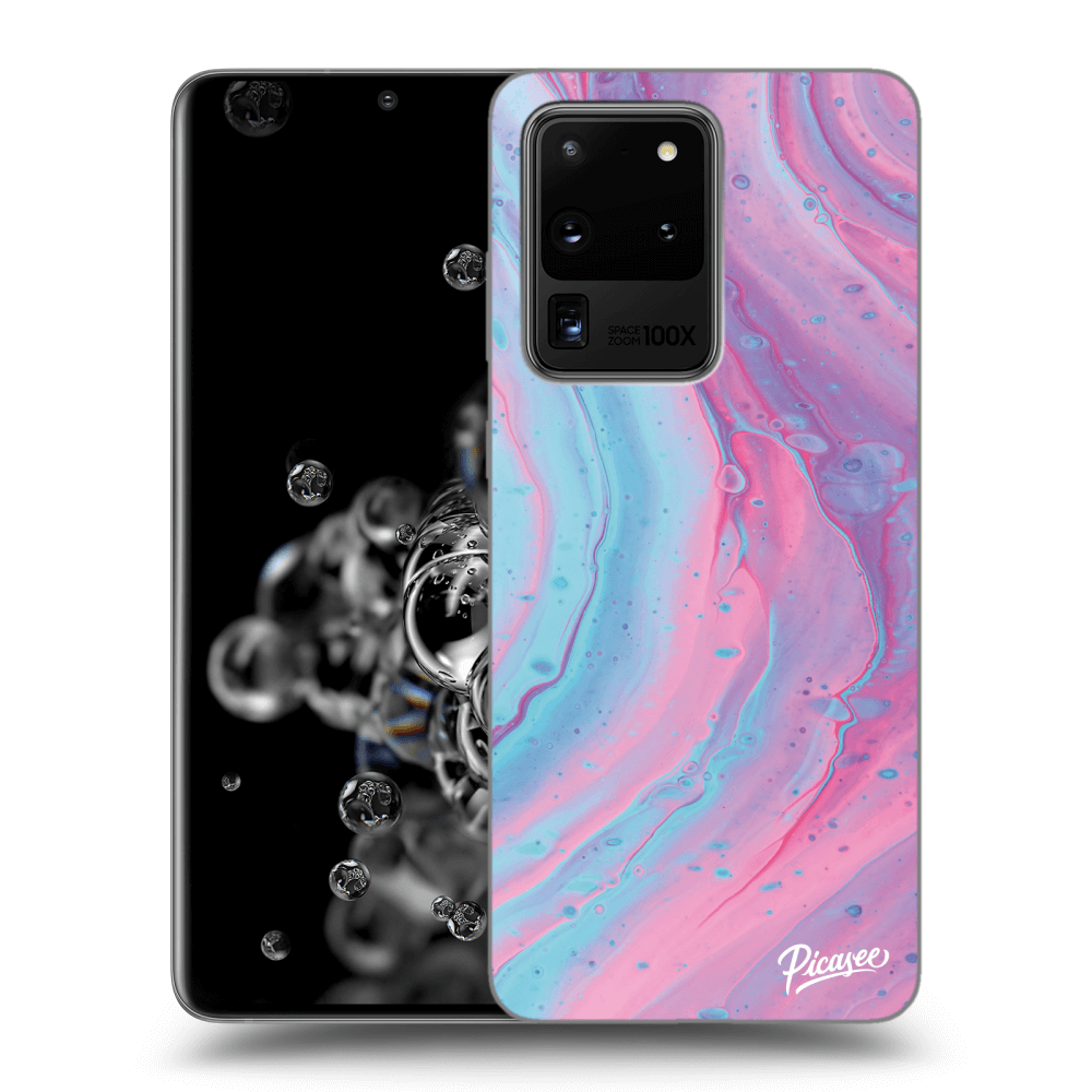 Picasee fekete szilikon tok az alábbi mobiltelefonokra Samsung Galaxy S20 Ultra 5G G988F - Pink liquid