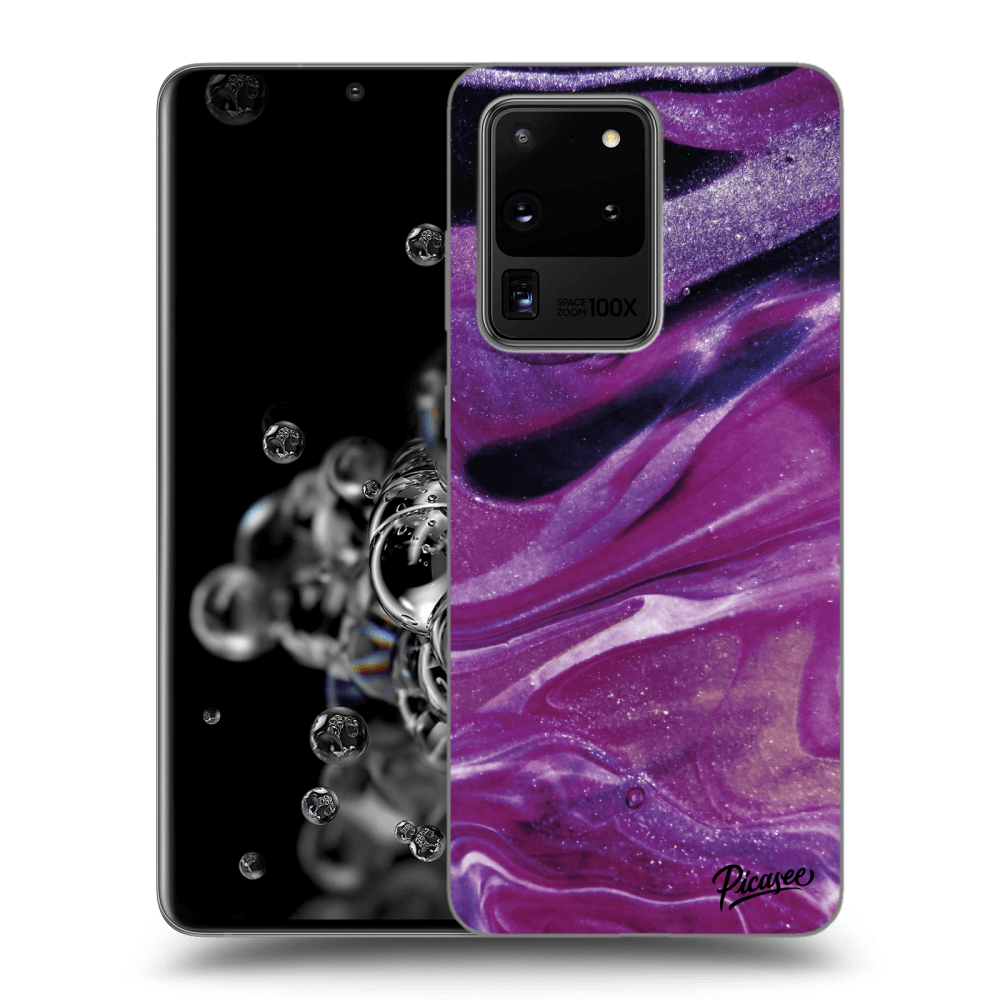 Picasee fekete szilikon tok az alábbi mobiltelefonokra Samsung Galaxy S20 Ultra 5G G988F - Purple glitter