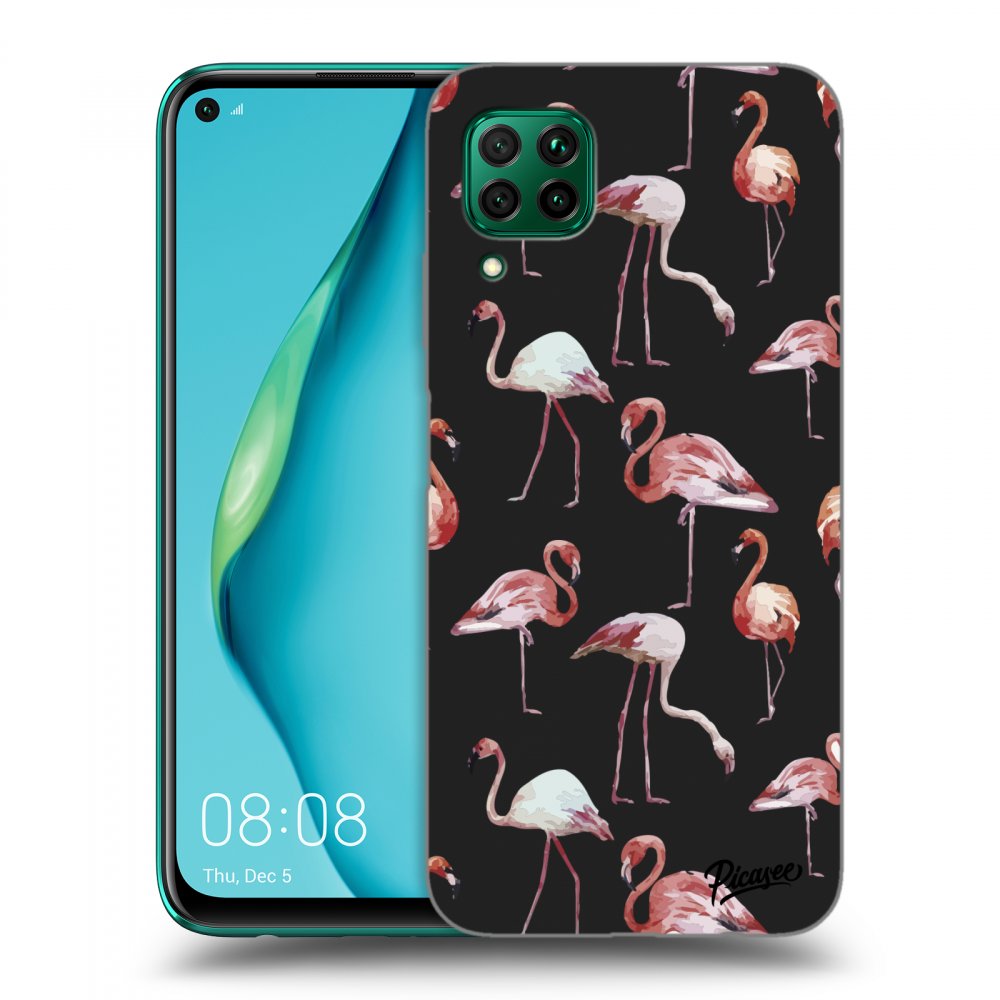 Picasee fekete szilikon tok az alábbi mobiltelefonokra Huawei P40 Lite - Flamingos