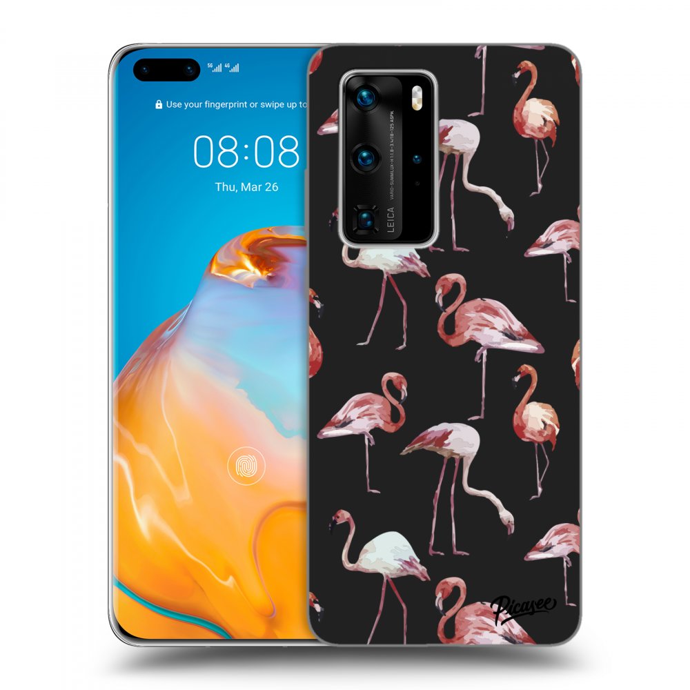 Picasee fekete szilikon tok az alábbi mobiltelefonokra Huawei P40 Pro - Flamingos