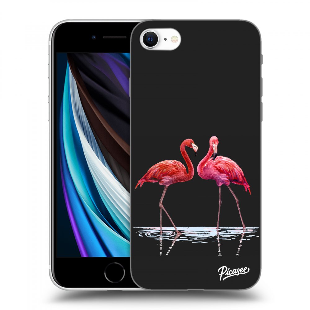 Picasee fekete szilikon tok az alábbi mobiltelefonokra Apple iPhone SE 2020 - Flamingos couple